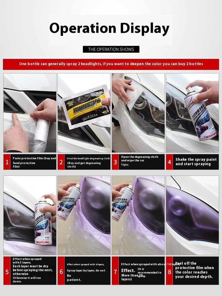 Car Headlight & Tail Light Tint Spray Film - Removable Peelable Spray Membrane for Headlights/Tail Lights Custom Color Change, Blue/Purple/Matte Black/Colorful X20, High Transmittance & Sand Texture, DIY Car Lighting Modification Accessory
