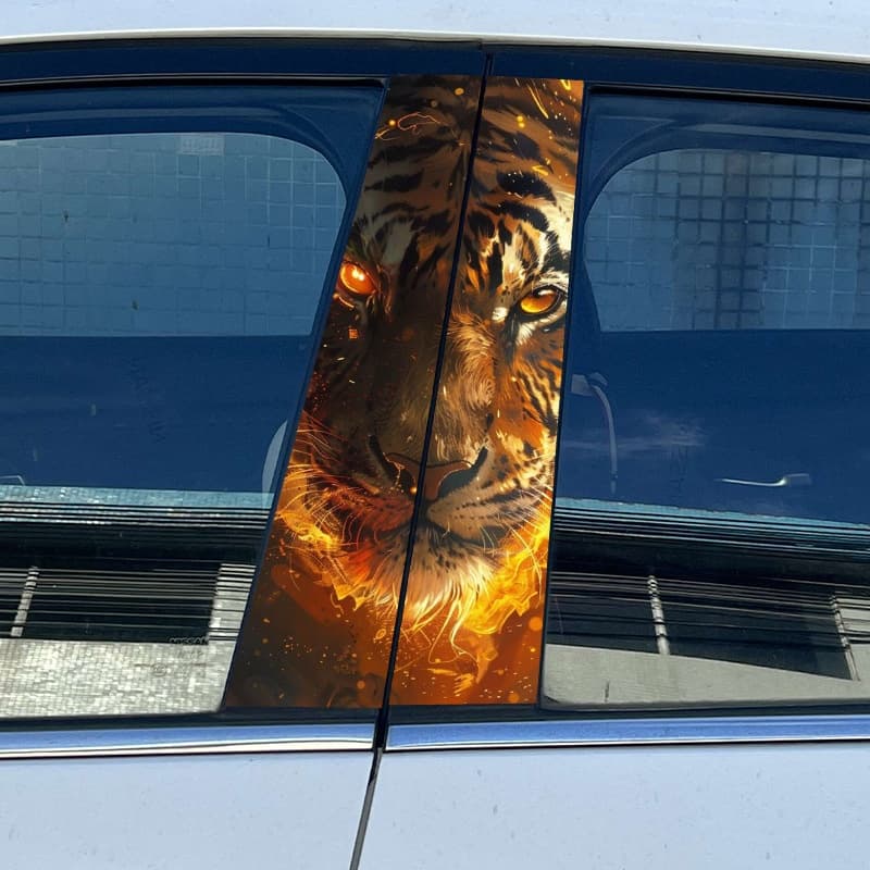 Transform your car's appearance with this fiery tiger car B - pillar sticker. Featuring a majestic tiger with blazing orange eyes and surrounded by flames, this decal brings a sense of power and intensity to your vehicle's B - pillar. Ideal for car lovers who want to add a touch of wild and dynamic style to their ride, making it truly eye - catching on the road.
