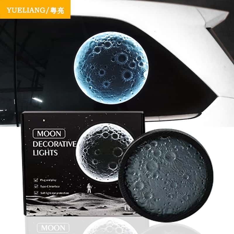 3D Moon Decorative Light - Car Installation, Packaging, Plug - and - Play, Type - C, Soft Light