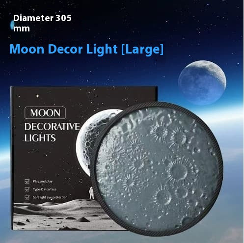 3D Moon Decor Light - Large Size (305mm Diameter) Packaging, Plug and Play, Type - C, Soft Light for Eye Care