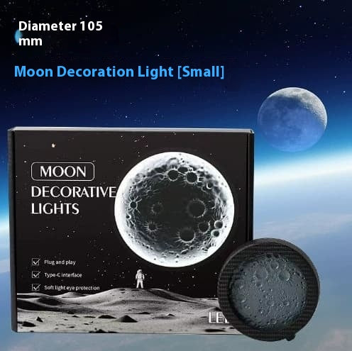 3D Moon Decoration Light - Small Size (105mm Diameter) with Packaging, Plug and Play, Type - C Interface, Soft Light Eye Protection
