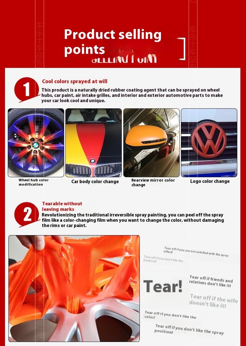 Car Wheel Hub & Full Body Tire Peelable Spray Paint - Removable Hand Spray Film for Rim Color Change to Glossy Black & More, Peel - Off Anytime Paint Spray Membrane, DIY Car Wheel/Tire/Body Customization Accessory