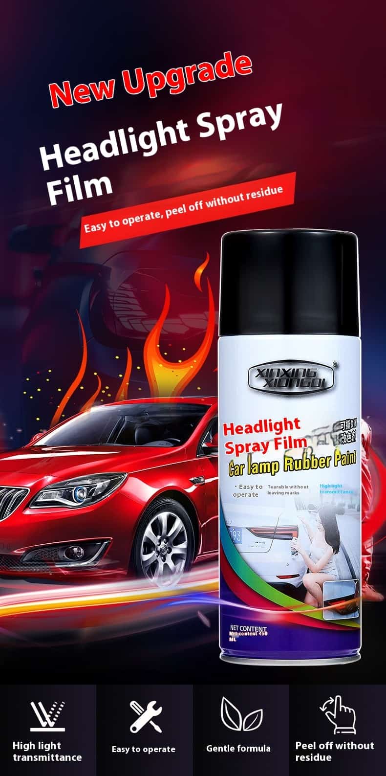 Car Headlight & Tail Light Tint Spray Film - Removable Peelable Spray Membrane for Headlights/Tail Lights Custom Color Change, Blue/Purple/Matte Black/Colorful X20, High Transmittance & Sand Texture, DIY Car Lighting Modification Accessory