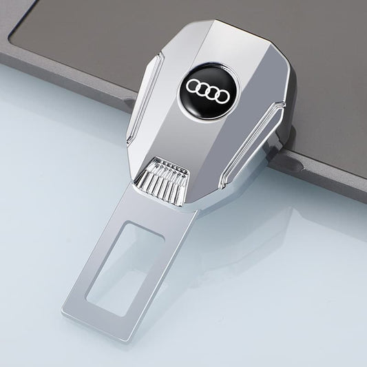 Audi car seat belt extender, featuring a silver seat belt extender with Audi logo, ideal for Audi car safety accessories and seat belt adjustment, high - quality auto safety product for Audi vehicles.