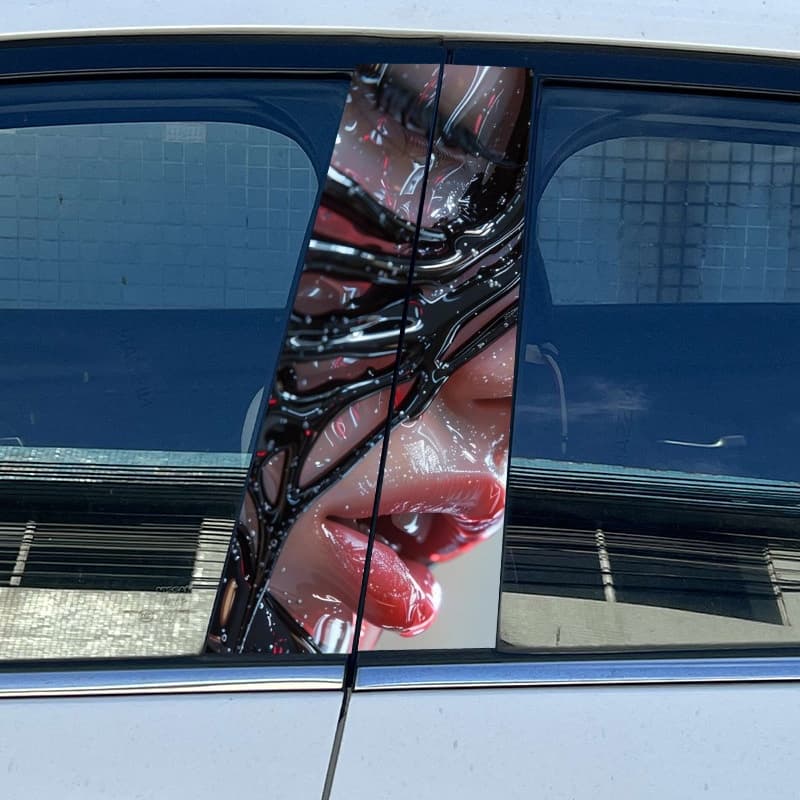 Revamp your car's appearance with this one - of - a - kind edgy lip art car B - pillar sticker. Featuring a striking image of lips intertwined with bold, black, web - like patterns, this decal adds a touch of avant - garde and mysterious charm to your vehicle's B - pillar. Ideal for car enthusiasts looking to express their individuality and make their ride stand out with a distinctive and eye - catching graphic.
