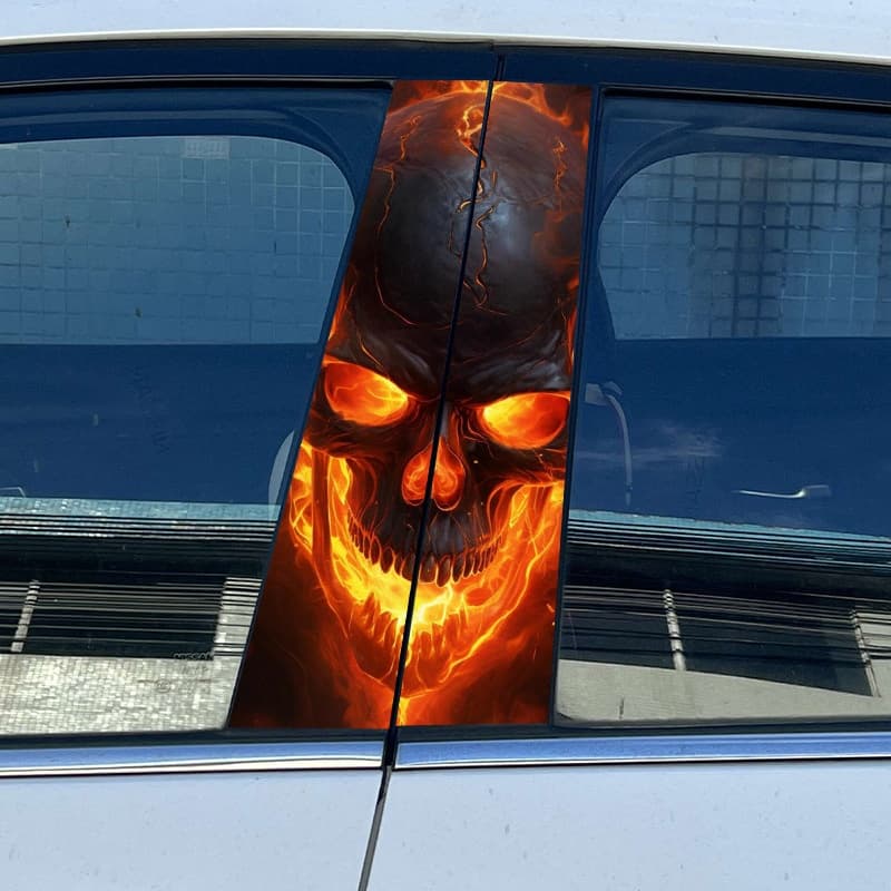 Transform your car's look with this bold flame skull car B - pillar sticker. Showcasing a menacing skull engulfed in intense flames, this decal adds an edgy and aggressive vibe to your vehicle's B - pillar. It's the perfect choice for car enthusiasts who want to make a statement and personalize their ride with a striking, attention - grabbing graphic.