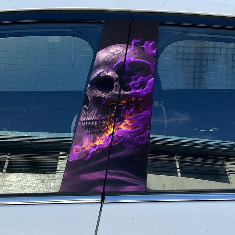 Give your car a bold and edgy upgrade with this purple flaming skull car B - pillar sticker. The striking design features a skull engulfed in vibrant purple flames, adding a fierce and unique touch to your vehicle's B - pillar. Perfect for car enthusiasts who want to showcase their bold style and make their ride stand out on the road.