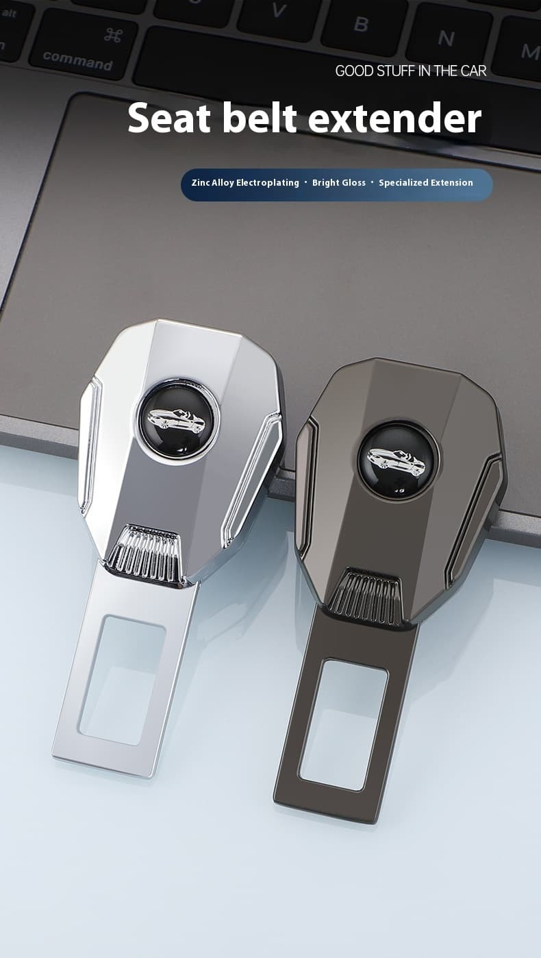 Silver and black car seat belt extenders, made with zinc alloy electroplating for a bright gloss. These specialized extension accessories are high - quality auto supplies, designed to enhance seat belt convenience and safety in vehicles.