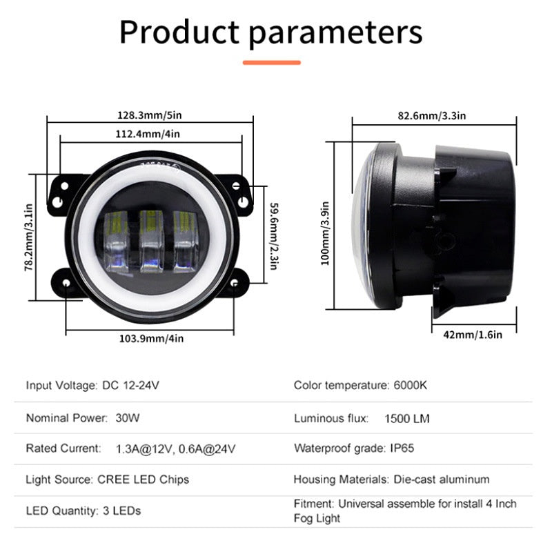 30W 12V Black LED Fog Lights 2-Pack - Fit Jeep Wrangler JK 2007-2015 & Dodge Models