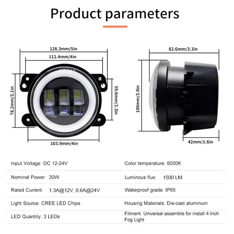 30W 12V Black LED Fog Lights 2-Pack - Fit Jeep Wrangler JK 2007-2015 & Dodge Models