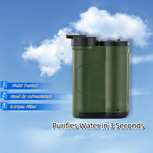 户外电动单兵净水器 超精细滤膜 900ml/min流速 3000L过滤寿命 野外应急求生装备