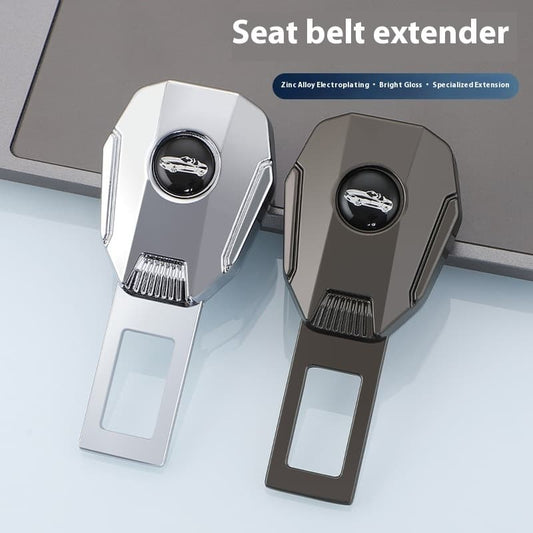 Zinc alloy car seat belt extender, featuring silver and black seat belt extenders with bright gloss and specialized extension, ideal for car safety accessories and seat belt adjustment, high - quality auto safety product with zinc alloy electroplating.