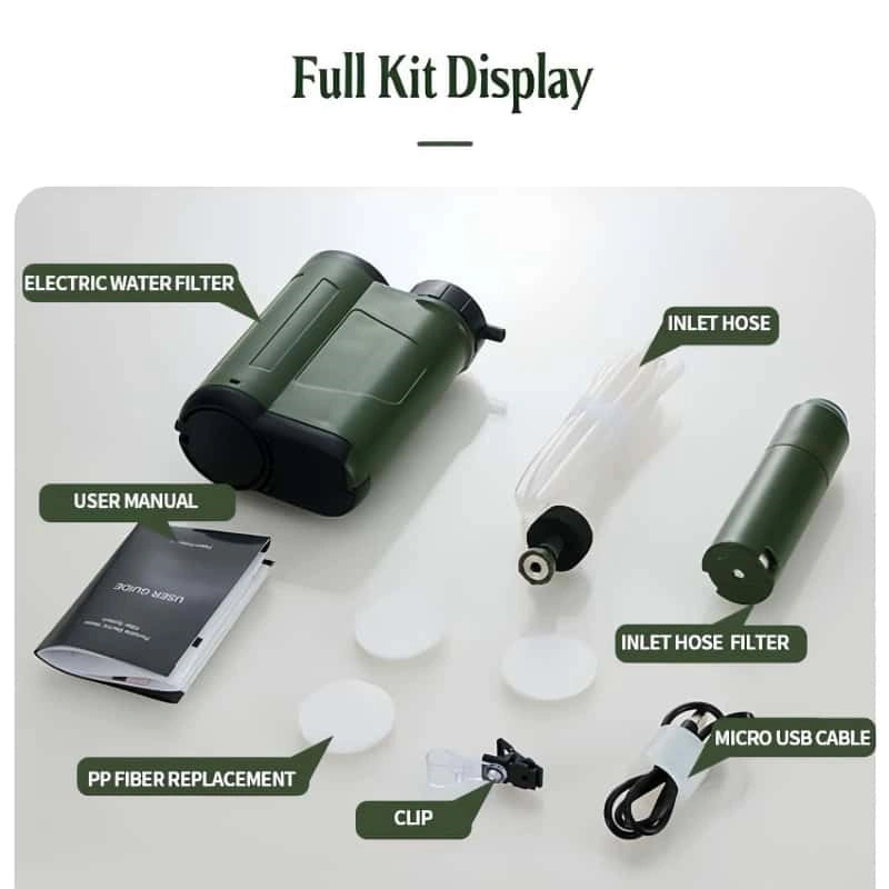 户外电动单兵净水器 超精细滤膜 900ml/min流速 3000L过滤寿命 野外应急求生装备